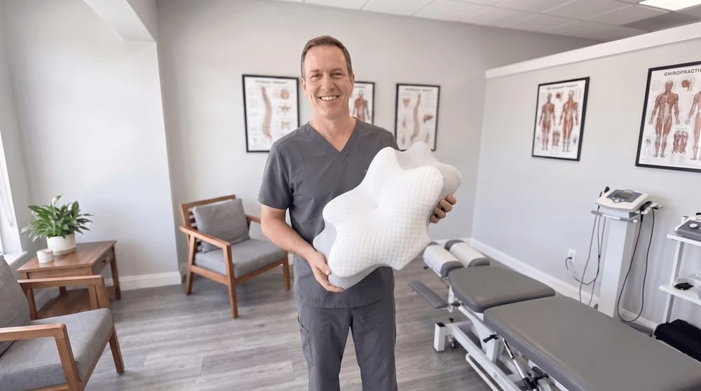 Health professional holding the TheraPillow ContourCurve Pillow